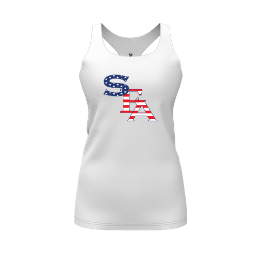[FT0TRBWH-FYS-LOGO1] Decker Racerback Tank Top (Female Youth S, White, Logo 1)