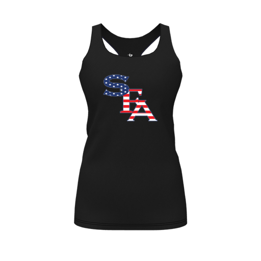 [CUS-DFW-RCBK-PER-BLK-FYS-LOGO1] Racerback Tank Top (Female Youth S, Black, Logo 1)