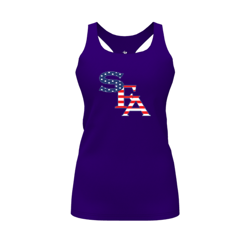 [CUS-DFW-RCBK-PER-PUR-FYS-LOGO1] Racerback Tank Top (Female Youth S, Purple, Logo 1)