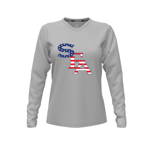[CUS-DFW-TEES-PER-VNK-LSL-GRY-FYXS-LOGO1] Performance T-Shirt (Female Youth XS, Gray, V Neck, Logo 1, Long Sleeve)