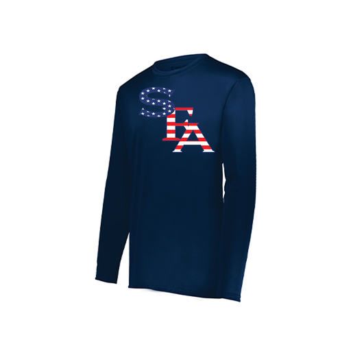 [222823.065.S-LOGO1] Youth LS Smooth Sport Shirt (Youth S, Navy, Logo 1)