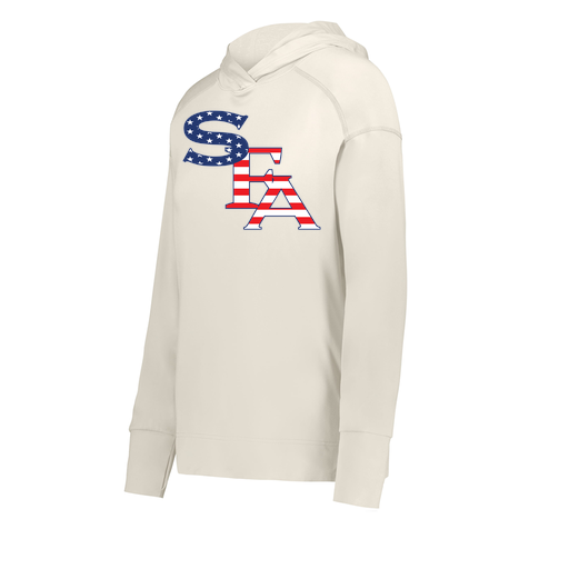 [222798-WHT-FAXS-LOGO1] Ladies Ventura Thin Knit Hoodie (Female Adult XS, White, Logo 1)
